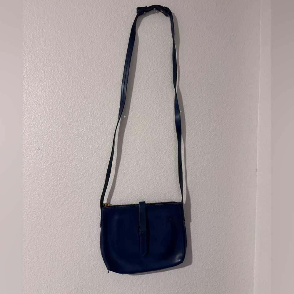 J Crew Navy Blue Leather Crossbody Bag